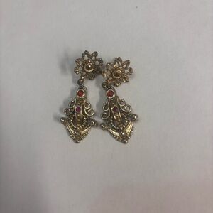 Vintage Antique Chandelier Earrings Red Purple Stone Victorian Era Style
